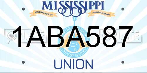 1ABA587 Mississippi License Plate