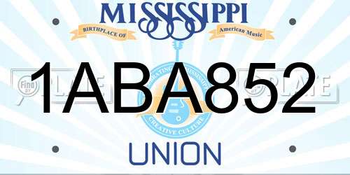 1ABA852 Mississippi License Plate
