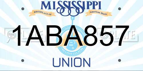 1ABA857 Mississippi License Plate