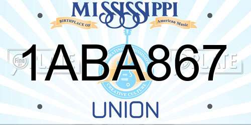 1ABA867 Mississippi License Plate
