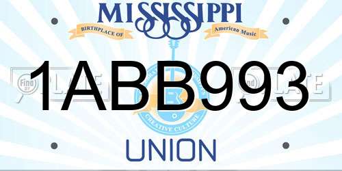 1ABB993 Mississippi License Plate