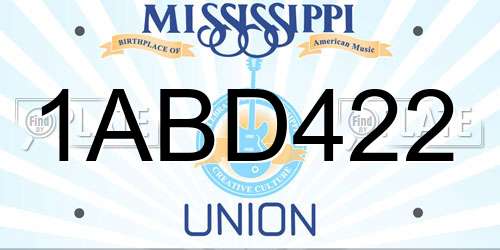 1ABD422 Mississippi License Plate