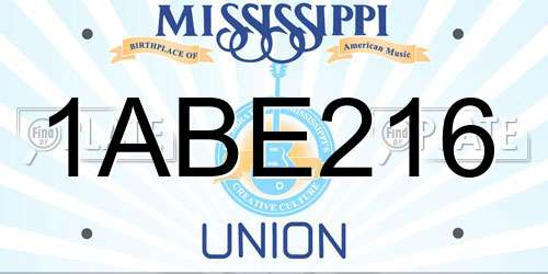 1ABE216 Mississippi License Plate