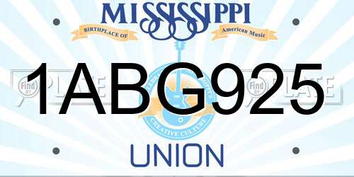 1ABG925 Mississippi License Plate