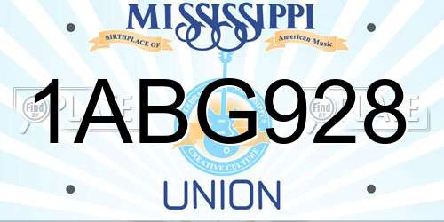 1ABG928 Mississippi License Plate