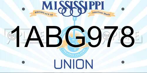 1ABG978 Mississippi License Plate