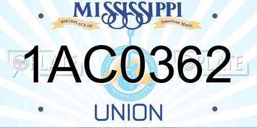1AC0362 Mississippi License Plate