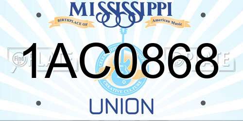 1AC0868 Mississippi License Plate