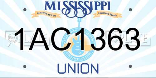 1AC1363 Mississippi License Plate