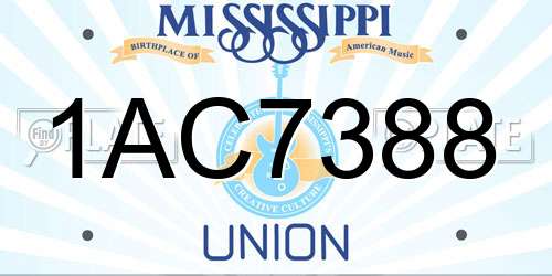1AC7388 Mississippi License Plate