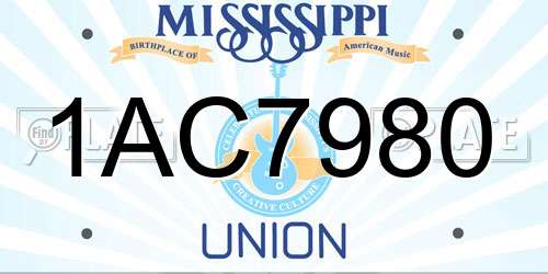 1AC7980 Mississippi License Plate