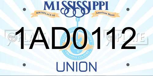 1AD0112 Mississippi License Plate