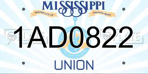 1AD0822 Mississippi License Plate