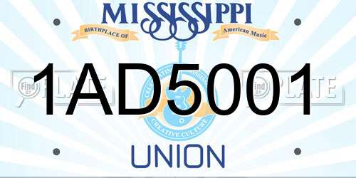 1AD5001 Mississippi License Plate