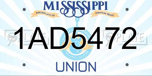 1AD5472 Mississippi License Plate