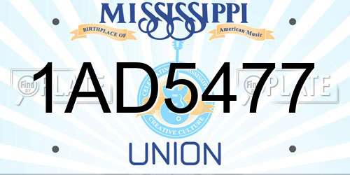 1AD5477 Mississippi License Plate