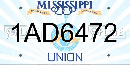 1AD6472 Mississippi License Plate