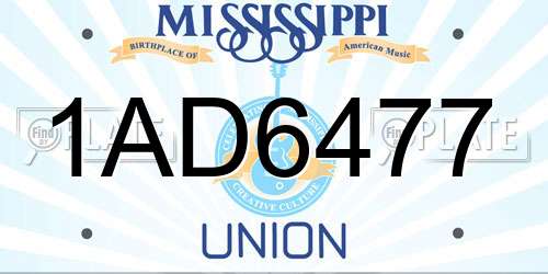1AD6477 Mississippi License Plate