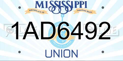 1AD6492 Mississippi License Plate