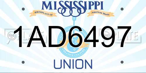1AD6497 Mississippi License Plate