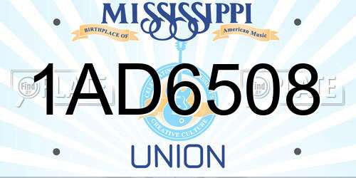 1AD6508 Mississippi License Plate