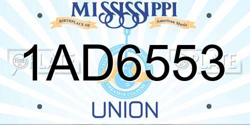 1AD6553 Mississippi License Plate