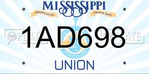 1AD698 Mississippi License Plate