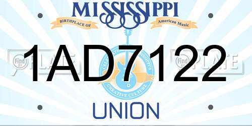 1AD7122 Mississippi License Plate