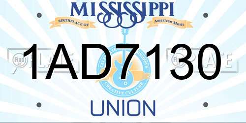 1AD7130 Mississippi License Plate