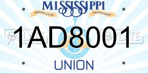 1AD8001 Mississippi License Plate