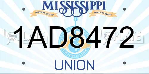 1AD8472 Mississippi License Plate