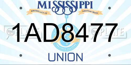 1AD8477 Mississippi License Plate