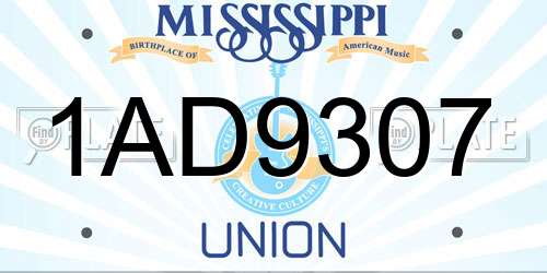 1AD9307 Mississippi License Plate
