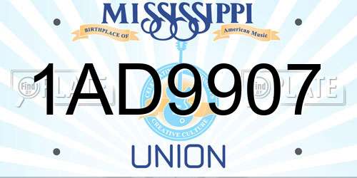 1AD9907 Mississippi License Plate