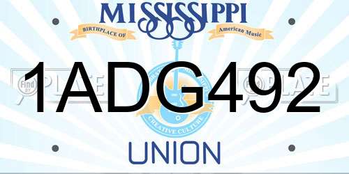 1ADG492 Mississippi License Plate