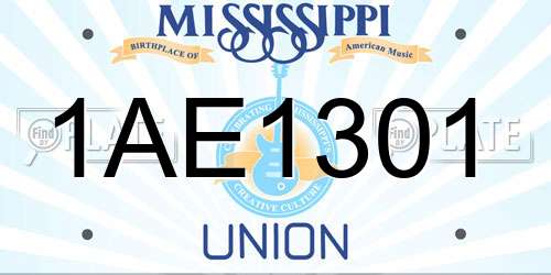 1AE1301 Mississippi License Plate