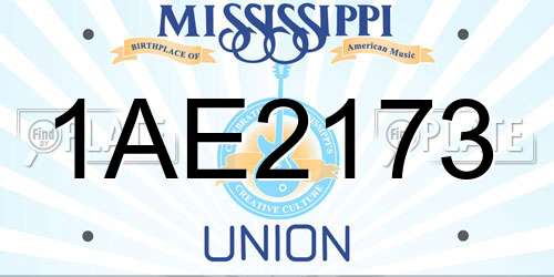 1AE2173 Mississippi License Plate
