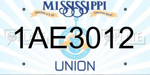1AE3012 Mississippi License Plate