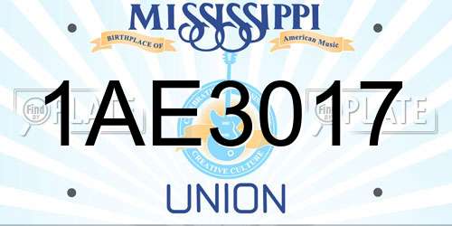 1AE3017 Mississippi License Plate