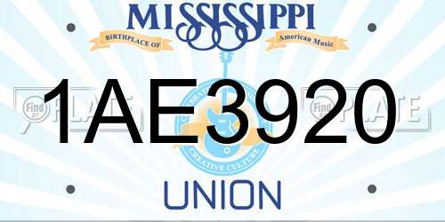 1AE3920 Mississippi License Plate
