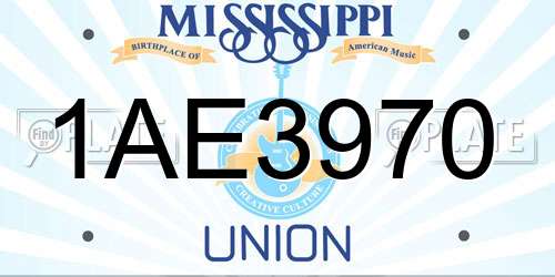 1AE3970 Mississippi License Plate