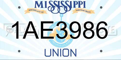 1AE3986 Mississippi License Plate