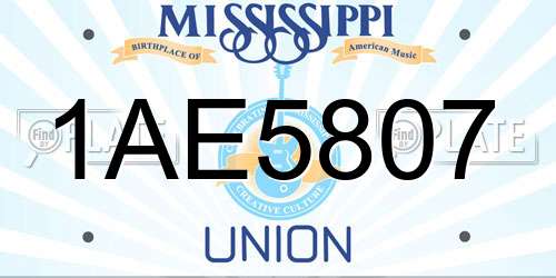 1AE5807 Mississippi License Plate