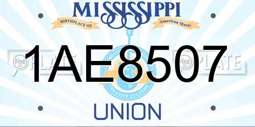 1AE8507 Mississippi License Plate