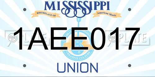 1AEE017 Mississippi License Plate