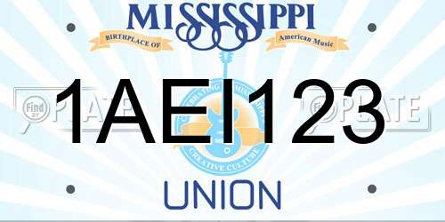1AEI123 Mississippi License Plate