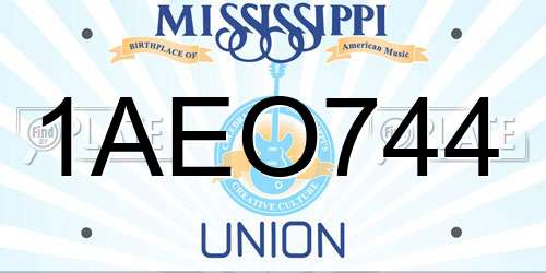 1AEO744 Mississippi License Plate