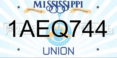 1AEQ744 Mississippi License Plate