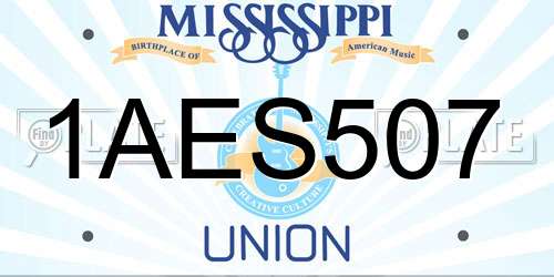 1AES507 Mississippi License Plate