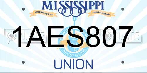 1AES807 Mississippi License Plate